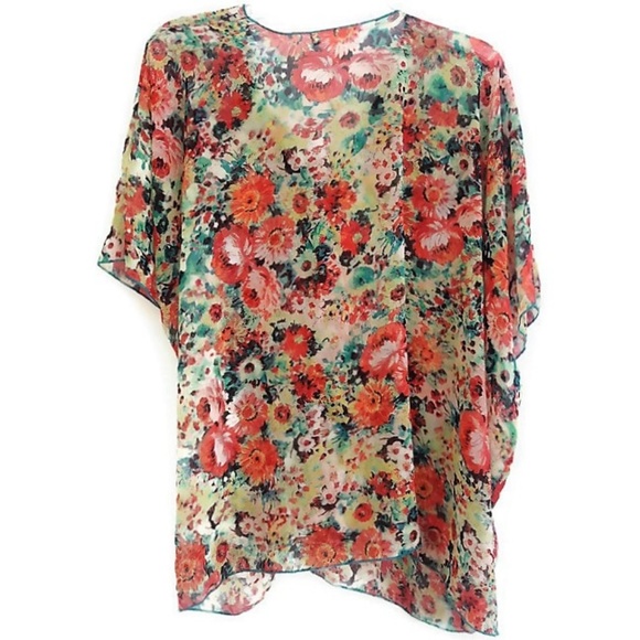 Band of Gypsies Cape Flyaway Kimono Cover Up Floral Cottagecore Open Front M - Picture 4 of 6